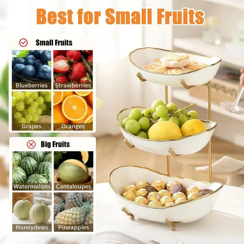Vista 38 de Cesta de fruta de 3 niveles, frutero de cerámica para encimera de Negro