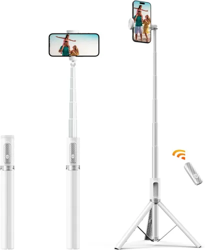 ATUMTEK Trípode selfie stick de 62 pulgadas, trípode extensible de aluminio con control remoto Bluetooth recargable, compatible con teléfonos