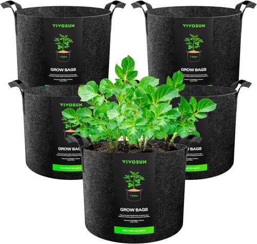 Vista 19 de VIVOSUN - Paquete de 5, 1 galón, bolsas para cultivar de tela no tejida gruesa resistente con asas