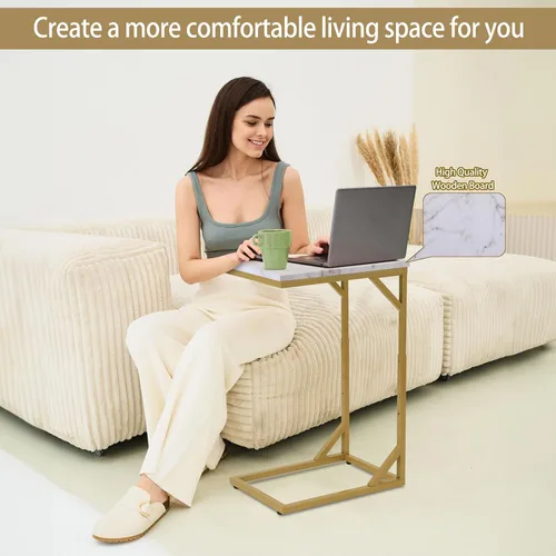 Vista 5 de Serteaw Mesa auxiliar en forma de C, mesa auxiliar resistente para sofá, mesita de noche, espacio pequeño, bandeja para TV, soporte para tocadiscos