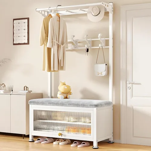 Vista 9 de Hall Tree with Bench and Shoe Storage, 4 in 1 Coat Rack with Shoe Bench with Hooks, Freestanding Entrance Storage Cabinet for Hallway for Hallway