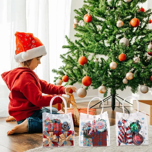 Vista 6 de Yeaqee 36 Piezas Bolsas de Regalo Transparentes de Copo de Nieve de Navidad con Asas Bolsas de Plástico a Granel para Dulces Bolsas Reutilizables
