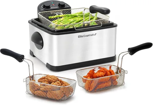 Vista 8 de Elite Gourmet EDF475 Freidora eléctrica de 4.2 cuartos de galón de capacidad de aceite con perilla de temperatura, 1 cesta de 4 cuartos de galón