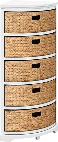 Vista 78 de Hampton Meadows - Armario de almacenamiento de mesa esquinera de 3 niveles en X con 3 cestas de mimbre, nogal