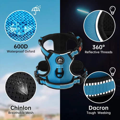 Vista 6 de NESTROAD - Arnés ajustable Oxford de chaleco con correa para perro, arnés reflectante sin tironesestrangulamiento para mascotas, mango suave