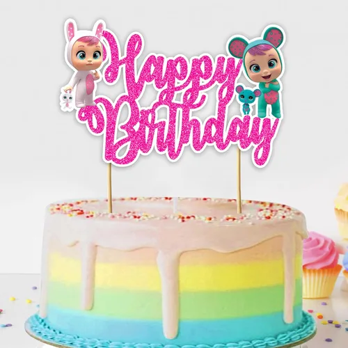 Cry Babes Happy Birthday Cake Topper – Bonita decoración de fiesta temática de dibujos animados – Adorable decoración de pastel de personaje de bebé