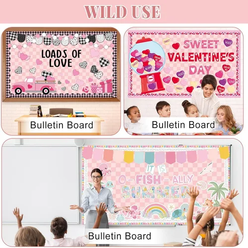 Vista 3 de Rollo de tablón de anuncios de color rosa a cuadros, color rosa pastel, reutilizable, impermeable, borrable, de tela no tejida, tablón de anuncios