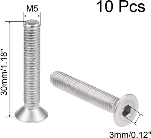 Vista 2 de uxcell Tornillos de máquina de cabeza plana M5x30mm Tornillo hexagonal interno 304 pernos de fijación de acero inoxidable 10 piezas