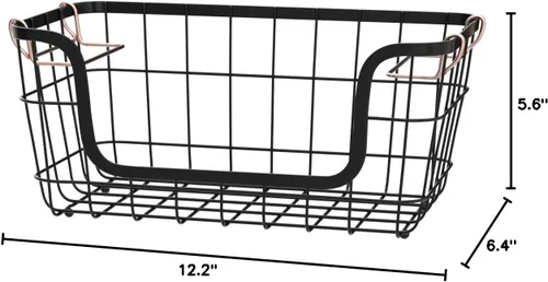 Vista 7 de Amazon Basics Juego de cestas de almacenamiento rectangulares apilables de alambre de metal para cocina o baño, 2 unidades, color negro