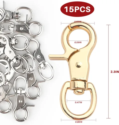 Vista 5 de HOSUKKO 15 ganchos de gatillo a presión, broches de mosquetón giratorios de 360 grados, clips giratorios de acero inoxidable para jaulas