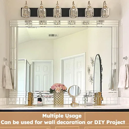 Vista 6 de Diflart Azulejos de Espejo para Salpicadero de Cocina, Tira Plateada, 12x12 Pulgadas, Azulejo de Espejo Biselado para Pared de Baño