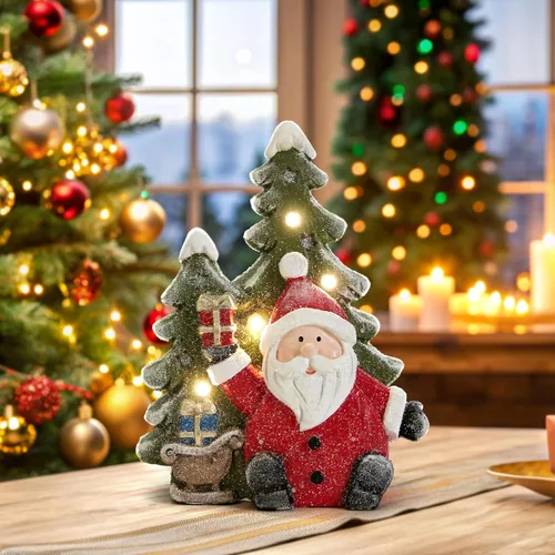 Vista 7 de Estatuas de Papá Noel, decoraciones de Navidad para interiores, estatuas de árbol de Papá Noel de Navidad con luces para decoración navideña
