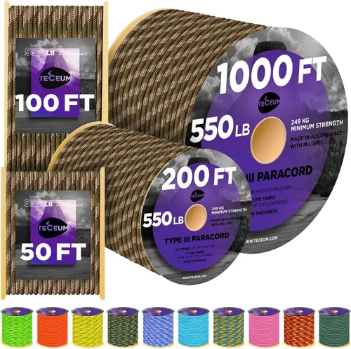 Vista 11 de TECEUM - Cuerda resistente 1000 de 1000 / 200 / 100 / 50 pies, más de 40 colores, cuerda para supervivencia y campamento, cuerda de nailon