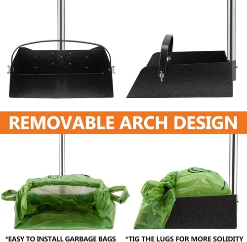 Vista 3 de Toozey Recogedor irrompible para excrementos de perro con bandeja extra grande de metal inoxidable y pala de rastrillo de mango largo de 43.31