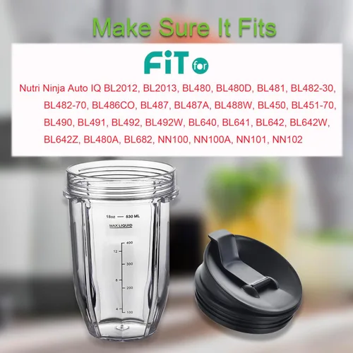 Vista 5 de Vasos de licuadora aptos para Ninja, piezas de repuesto de vasos de 18 onzas con tapas para sorber y sellado, accesorios de licuadora compatibles