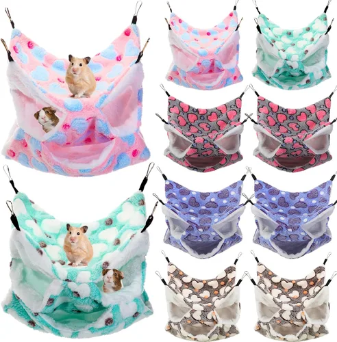 Sadnyy Hamaca de rata de conejillo de indias, 10 piezas, doble capa, hurón, cama para dormir, juguetes para animales pequeños, jaula colgante hamaca