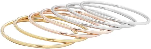 Vista 3 de Edforce Stainless Steel Juego de pulseras tipo brazalete redondas finas y brillantes para mujer, juego de 7