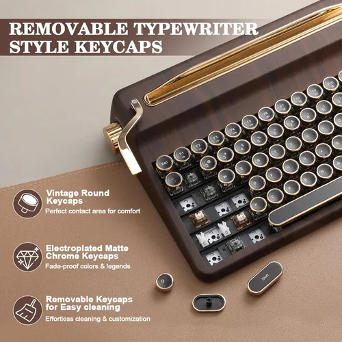 Vista 7 de YUNZII QL75 Wireless Typewriter Hot Swap Retro Mechanical Keyboard,Punk Round Keycaps,RGB Backlit QMK/VIA Programmable, Multi-Device Keyboard with