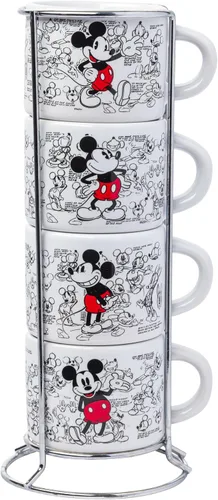 Silver Buffalo Disney Mickey Mouse Vintage Sketches Art - Juego de 4 tazas pequeñas apilables de cerámica para café expreso, 3 onzas