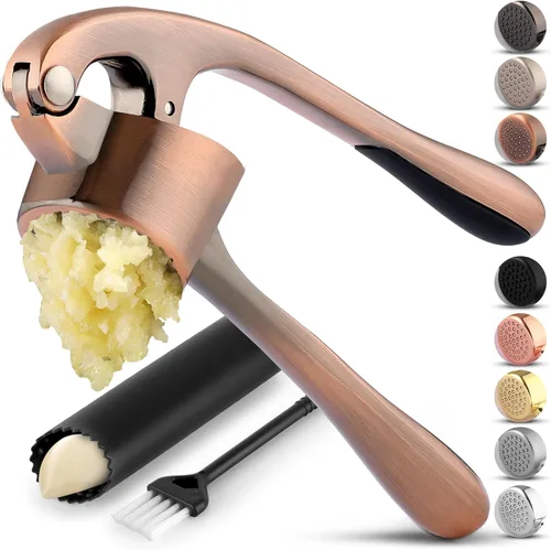 Vista 27 de Zulay Kitchen - Prensa de ajo prémium con mango suave y fácil de apretar, con pelador de ajo de silicona y cepillo de limpieza, de 3 piezas