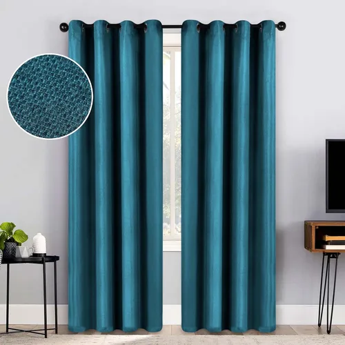 Vista 2 de Superior Cortinas opacas, aisladas, cortinas con bloqueo solar para dormitorio, sólidas, texturizadas, ventana de sala de estar, tejido térmico