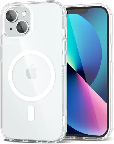 Vista 221 de oakxco Funda magnética transparente compatible con Magsafe, delgada, transparente, no amarillea, híbrida de silicona suave y cubierta protectora