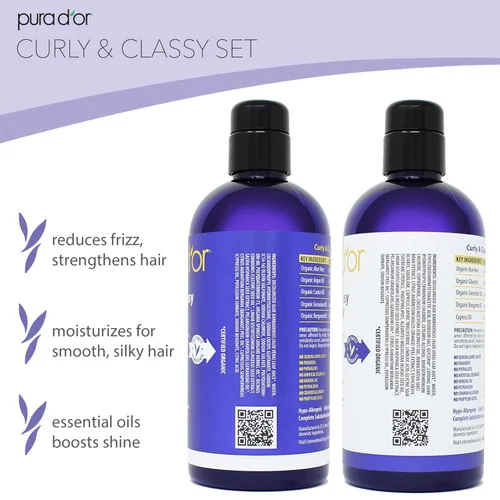 Vista 4 de PURA D'OR Curly & Classy - Juego de champú y acondicionador para rizos definidos, fórmula nutritiva con aceites de semillas de argán, ricino