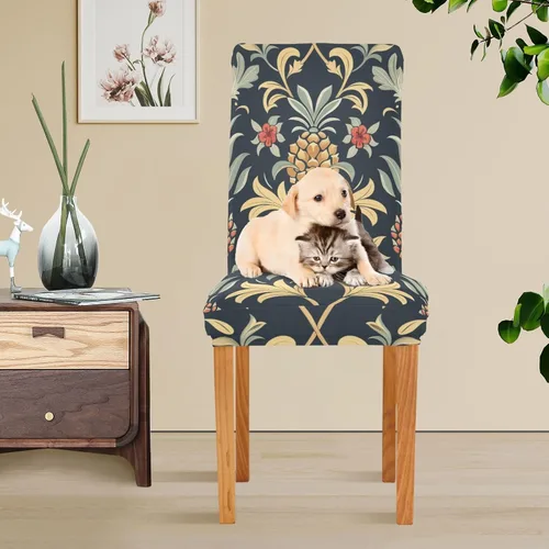 Vista 5 de Retro Pineapple Pattern Yellow Dark Blue Decorative Chair Protectors for Festivals (Easter, Graduation, etc.) Removable Stool Covers fundas