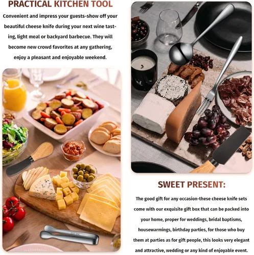 Vista 4 de 18 Piezas Accesorios para Tabla de Charcutería Juego de Cuchillos Esparcidores Cuchillo Esparcidor de Queso y Mantequilla Utensilios de Charcutería