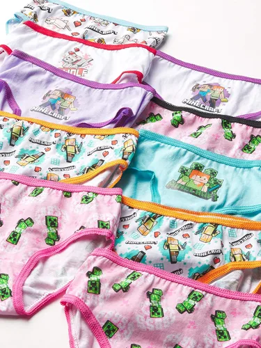 Vista 2 de Minecraft Girls 10-Pack 100% Cotton Underwear and Super Soft Hipster in Size 4, 6, 8, 10