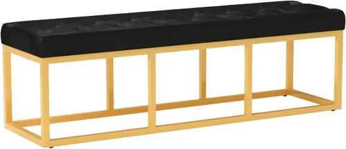 Vista 35 de 24KF Banco largo tapizado con patas de metal dorado, banco de terciopelo gris con asiento acolchado, gris