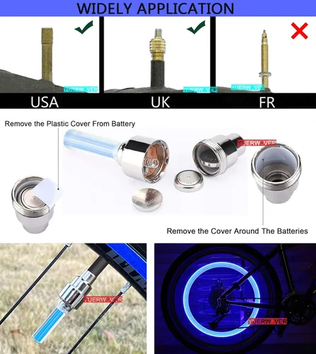 Vista 2 de Paquete de 4 luces LED para bicicleta, luz para tapón de válvula de neumático de coche, reflector para neumático de bicicleta y motocicleta