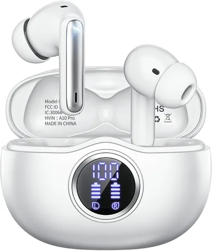 Auriculares inalámbricos, Bluetooth 5.3, estéreo de alta fidelidad, reproducción de 50 horas, pantalla digital LED, auriculares con cancelación de