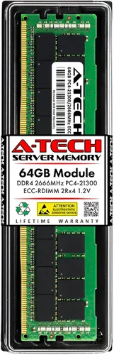 Vista 123 de A-Tech 4GB DDR4 2133MHz PC4-17000 ECC RDIMM 1Rx8 Single Rank 1.2V ECC Registered DIMM de 288 pines Módulo de actualización de memoria RAM