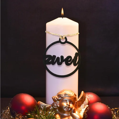 Vista 2 de 4 piezas de decoraciones de Adviento de Pascua, decoración de velas de oración de Jesús, Eins Zwei DREI Vier, números de corona, colgante de madera