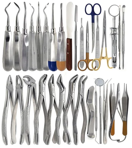 Alemán 74 piezas de extracción oral dental fórceps elevadores instrumentos conjunto kit