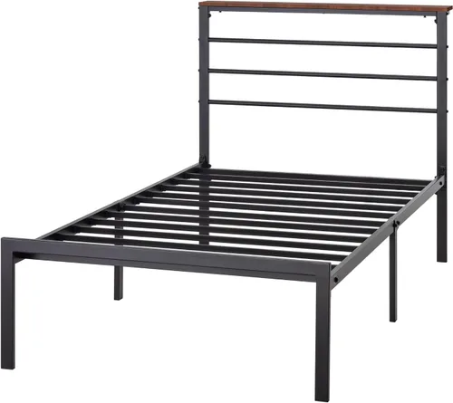 Vista 34 de SHA CERLIN Base de cama tamaño King con estante de cabecera y base de metal resistente, no necesita somier, color marrón