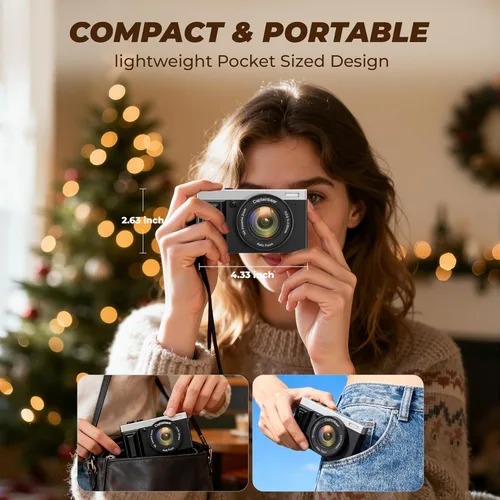 Vista 2 de Cámara digital 4K, cámaras de 64MP para fotografía con zoom digital de 16X, cámara de vlogging con enfoque automático para YouTube, cámara compacta