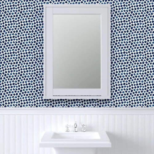 Vista 9 de Peel & Stick Wallpaper Swatch - Watercolor Polka Dots Indigo Blue Circles Boho Abstract Kitchen Custom Removable Wallpaper by Spoonflower