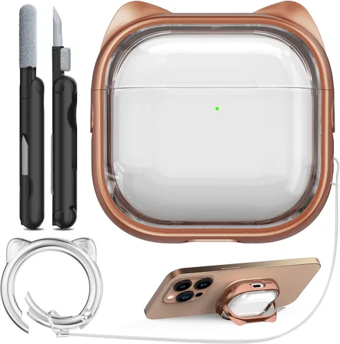 Vista 51 de RFUNGUANGO AirPods Pro - Funda transparente de TPU suave con kit de limpieza y llavero, compatible con Magsafe, funda protectora compatible