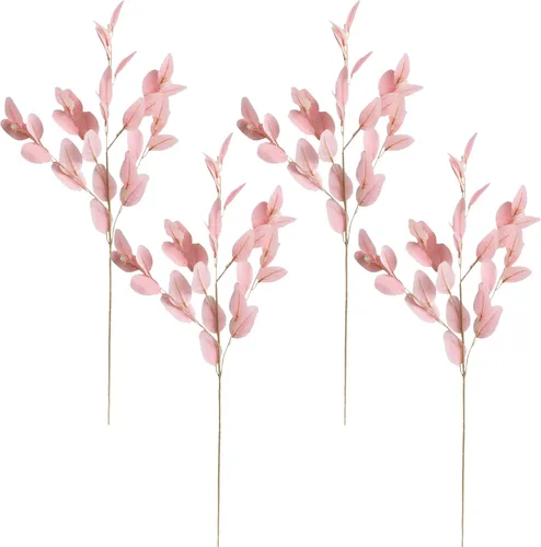 Vista 6 de 4 tallos de hojas de eucalipto artificiales, ramas de eucalipto sintético de 37 pulgadas, ramas de eucalipto de seda sintética para fiestas, bodas