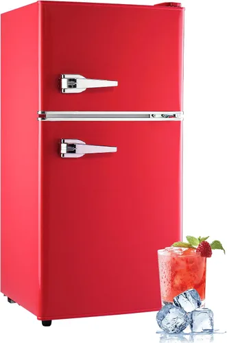 Anypro Mini refrigerador retro de 3.2 pies cúbicos con congelador, refrigerador de doble puerta con congelador de 1.1 pies cúbicos, termostato