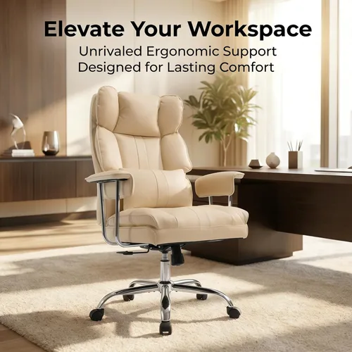 Vista 8 de Big and Tall Office Chair 500LBS Heavy Duty Executive Office Chair PU Leather Computer Gaming Chair with Lumbar Support(Beige)