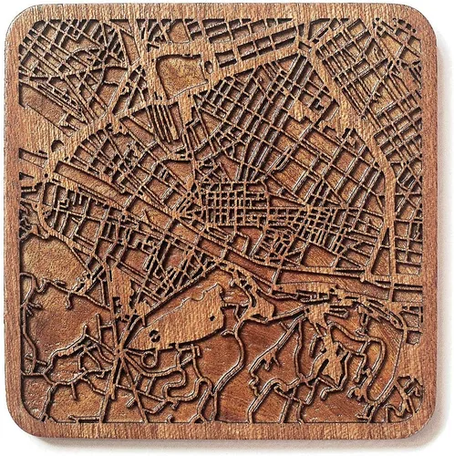 Vista 105 de Posavasos Amsterdam Map by O3 Design Studio, 1 pieza, posavasos de madera Sapele con mapa de la ciudad, hecho a mano, varias ciudades opcionales