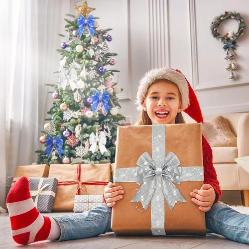 Vista 7 de 2 rollos de cinta de 20 yardas con borde de alambre de Navidad de 2.5 pulgadas, cintas de regalo para envolver regalos, cinta decorativa para árbol