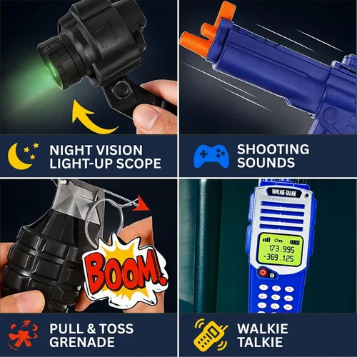 Vista 5 de Liberty Imports - Juego de disfraz de lujo para niños, juego de rol con casco, monóculo de visión nocturna, pistolas, armas, accesorios