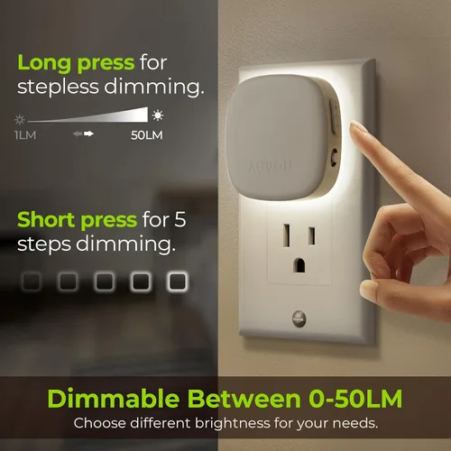 Vista 5 de AUVON - Luz nocturna LED enchufable con retroiluminación y sensor de movimiento y sensor de atardecer a amanecer, luz nocturna de luz blanca fría