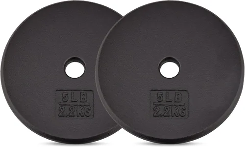 Yes4All Placa de peso estándar de hierro fundido de 1 pulgada, ideal para entrenamiento de fuerza, peso múltiple: 5 libras a 25 libras (individual y