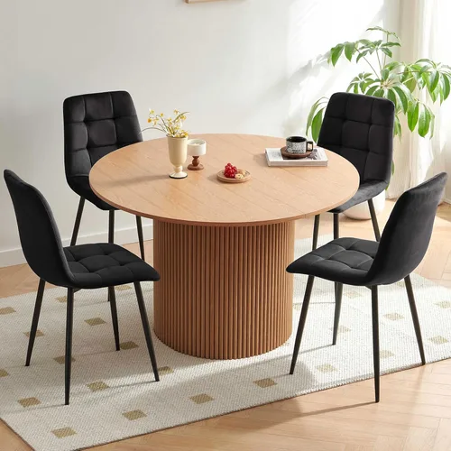 Vista 36 de Homedot Juego de mesa de comedor redonda de 5 piezas para 4, mesa de cocina gris de 37 pulgadas con 4 sillas de comedor negras sentadas