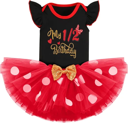 IMEKIS Baby Girl 1st 2nd 3rd Birthday Outfit Romper Top + Polka Dots Tutu Skirt + Headband Set Toddler Cake Smash Photo Shoot